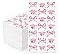 Whaline 100Pcs Graduation Guest Napkin Pink Bow Grad Cap Disposable Napkins Coquette Graduation Paper Hand Towels for High School College Congrats Grad Party Supplies