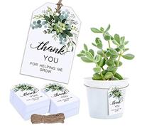 Whaline 100Pcs Greenery Thank You for Helping Me Grow Paper Tags Succulent Hanging Tags with Hemp Rope Teacher Appreciation Gift Labels for Spring Summer Graduation Party Favors Supplies