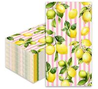 Whaline 100Pcs Guest Paper Napkin Disposable Hand Towel, Pink Stripe Lemon