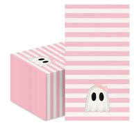 Whaline 100Pcs Halloween Ghost Guest Napkins Pink Stripe Ghost Paper Napkin Disposable Dinner Hand Towel Napkin for Bathroom Party Table Supplies