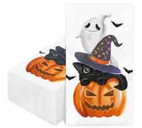 Whaline 100Pcs Halloween Guest Napkins Pumpkin Ghost Black Cat Disposable Paper Napkin Trick or Treat Spooky Boo Dinner Hand Napkin for Kitchen Bathroom