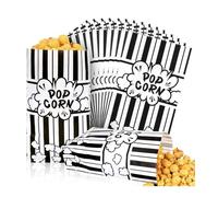 Whaline 100Pcs Movie Night Paper Popcorn Bags 2oz Black and White Stripe Flat Bottom Popcorn Container Grease Resistant Large Sleeve Popcorn Bucket Disposable for Retro Movie Themed Party Carnival
