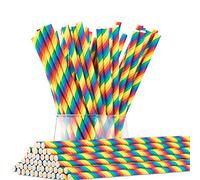 Whaline 100PCS Rainbow Paper Straws, Biodegradable Colorful Paper Drinking Straws for Juices, Shakes, Smoothies, Party Supplies Decorations Birthday, Wedding, Anniversary, Gay Pride Day