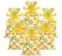 Whaline 100Pcs Smile Pattern Cellophane Treat Bags with Yellow Ribbons Cute Smile Face Cello Goodie Bags Clear Flat Candy Cookie Bags for Birthday Baby Shower Wedding Party Favor Supplies