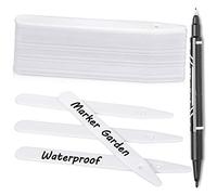 Whaline 100Pcs Thick Plastic Plant Label with Hole, White Waterproof Garden Stake Tags with 1 Marker Pen and A Roll of Twine(4 Inch)
