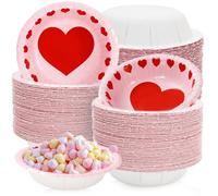 Whaline 100Pcs Valentine Paper Bowls Pink Red Heart Disposable Serving Bowls Love Heart Ice Cream Bowl for Valentine's Day Wedding Party Supplies