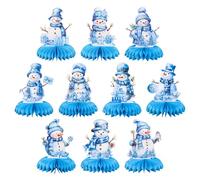 Whaline 10Pcs Christmas Honeycomb Centerpieces Blue Watercolor Snowman Honeycomb Decor Winter 3D Table Decoration for Xmas Holiday Birthday Party Supplies