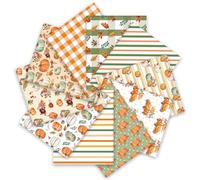 Whaline 10Pcs Fall Cotton Fabric Bundles Pumpkin Truck Leaves Fat Quarters Green Orange Autumn Thanksgiving Quilting Patchwork for DIY Sewing Craft Decor, 18 x 22 Inch