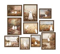 Whaline 10Pcs Halloween Wall Art Prints Ghost in Wildflower Field Art Poster Vintage Fall Landscape Ghost Wall Decor for Gallery Living Room Bedroom Decor (UNFRAMED)