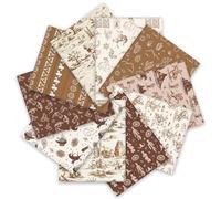 Whaline 10Pcs Western Cowboy Cotton Fabric Bundles Cowboy Hat Boots Cactus Horses Fat Quarters Brown Beige Sewing Fabrics for Wild West DIY Craft Party Decor, 18 x 22 Inch