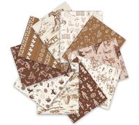 Whaline 10Pcs Western Cowboy Cotton Fabric Bundles Fat Quarters Brown Horses Cowboy Hat Boots Cactus Sewing Fabrics for Wild West DIY Craft Party Decor, 18 x 22 Inch