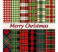 Whaline 12 Designs Christmas Pattern Paper Pack 24 Sheet Christmas Plaid Scrapbook Specialty Paper Double-Sided Collection Plaid Decorative Craft Paper for Card Making Scrapbook