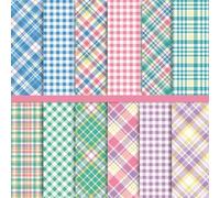 Whaline 12 Designs Pastel Plaid Pattern Paper Pack 24 Sheet Spring Scrapbook Specialty Paper Double-Sided Easter Decorative Craft Paper for Card Making Scrapbook Photo Album Decor, 30 x 30cm