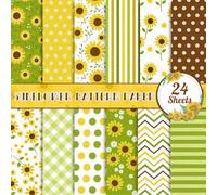Whaline 12 Designs Sunflower Pattern Paper Pack 24 Sheet Floral Scrapbook Specialty Paper Double-Sided Collection Decorative Craft Paper Folded Flat for Card Making Scrapbook Photo Album Decoration