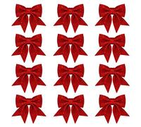 Whaline 12 Pack Christmas Bows for Christmas Decoration, Red Wreaths, Small Christmas Tree Bow, Glitter Bows, Christmas Decorative Bows for Home Christmas Party, 5.5 Inch
