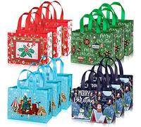 Whaline 12 Pack Christmas Tote Bags with Handles, Reusable Gift Bag Grocery Shopping Totes for Holiday Xmas 12.8" x 9.8"