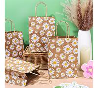 Whaline 12 Pack Daisy Flower Goodie Bags Hippie Daisy Flower Gift Kraft Paper Bags with Handles Floral Gift Bags for Spring Party Favor Wedding Birthday Shopping Baby Shower, 5.9 x 8.3 x 3.1 Inch