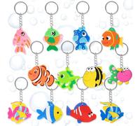 Whaline 12 Pack Fish Keychain Colorful Tropical Fish Ocean Creatures Key Ring Decorations Underwater World Party Favor for Boys Girls Birthday Summer Party School Reward Animal Baby Shower