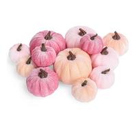 Whaline 12 Pcs Fall Artificial Pumpkins Pink Orange Fake Velvet Pumpkins 3 Sizes Autumn Foam Pumpkin Table Centerpiece for Thanksgiving Halloween Harvest Party Decoration
