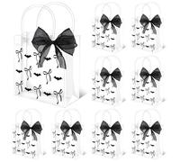Whaline 12 Pcs Halloween Bow Clear PVC Gift Bags Black Bats Bow Coquette Party Favor Bags with Handles Treat Tote Bag with Ribbon for Holiday Birthday Baby Shower