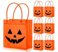 Whaline 12 Pcs Halloween PVC Gift Bags Funny Pumpkin Face Party Favor Bags with Handles Orange Black Reusable Clear Treat Tote Bag for Trick or Treat Holiday Birthday