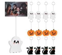 Whaline 12 Pcs Halloween Wooden Place Card Holders Ghost Pumpkin Black Cat Table Number Holder Display Stand for Party Home Office Table Setting Supplies