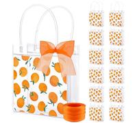 Whaline 12 Pcs Orange Gift Bags Summer Little Cutie Bags with Handle Ribbon Clear PVC Goodie Bags for Baby Shower Wedding Birthday Party Supplies