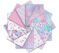 Whaline 12 Pcs Spring Summer Mermaid Cotton Fabric Bundles Colorful Mermaid Scales Fat Quarters Underwater Quilting Patchwork for DIY Handmade Craft Party Decor, 18 x 22 Inch