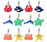 Whaline 12 Pcs Summer Ocean Theme Sea Animal Shower Curtain Hooks 6 Design Decorative Ocean Style Alloy Hooks for Bathroom Shower Curtain Summer Decoration Holiday