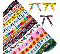 Whaline 12 Rolls Back to School Grosgrain Ribbon 60 Yards School Teacher Themed Wired Edge Ribbon School Bus Pencil Apple ABC Pattern Fabric Decorative Craft Ribbon for Gift Wrapping Hair Sewing