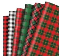 Whaline 12 Sheet Christmas Wrapping Paper Red Black Green Buffalo Plaid Gift Wrap Paper Bulk Folded Flat Classic DIY Craft Paper for Birthday Wedding Party Gift Decor, 19.7 x 27.6 In