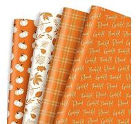 Whaline 12 Sheet Fall Wrapping Paper Autumn Leaves Pumpkin Plaid Packaging Paper 4 Style Orange White DIY Art Craft Paper for Gift Wrap Thanksgiving Birthday Party, 19.7 x 27.6 Inch, Folded Flat