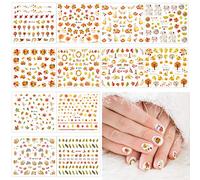 Whaline 12 Sheet Nail Art Tattoo Stickers Maple Leaves Water Transfer Decals 720Pcs Self-Adhesive Stickers Harvest Pumpkin for Women Girls DIY Autumn Thanksgiving Day, 12 Sheets
