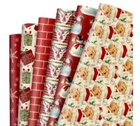 Whaline 12 Sheet Vintage Christmas Wrapping Paper Retro Santa Claus Gift Wrap Paper Bulk Xmas Red Folded Flat Decorative DIY Craft Art Paper for Party Decor Wrapping Supplies, 19.7 x 27.6 inch