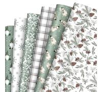 Whaline 12 Sheets Christmas Wrapping Paper - Not Roll - Sage Green Snowman Pinecone Gift Wrap Paper Folded Flat for DIY Craft Xmas Winter Wedding Party, 19.7 x 27.6 Inch