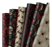 Whaline 12 Sheets Halloween Vintage Wrapping Paper - Not Roll - Rose Skull Skeleton Bats Gift Wrap Paper Folded Flat for DIY Crafts Gothic Holiday Horror Party, 19.7 x 27.6 Inch