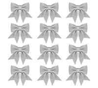 Whaline 12 x Christmas Tree Decoration Bows 14cm Silver