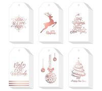 Whaline 120 Pcs Christmas Rose Gold Foil Paper Gift Tags Holiday Hang Name Tags Label with Twine for DIY Xmas Present Happy New Year Party Decoration