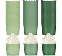 Whaline 120 Pieces Sage Green Scalloped Edge Paper Baking Cups Cupcake Cases for Wedding Birthday Baby Shower 3 Colors
