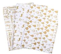Whaline 120 Sheets Gold Gift Tissue Wrap Paper Set, Xmas Tree, Reindeer, Snowflake Design for Christmas Wrapping Paper DIY and Craft, 14" x 20"