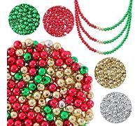 Whaline 1200PCs Christmas Beads Metallic Round Pony Beads with Elastic String Red Green Silver Gold Plastic Craft Beads for Jewelry Making Necklace Bracelet DIY Craft Home Hanging Ornament Supplies