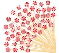 Whaline 120Pcs Christmas Cocktail Picks 6 Styles Candy Shape Handmade Bamboo Decorative Toothpicks Red White Xmas Garnish Sticks for Appetizers Fruit Sandwiches Drinks Skewers