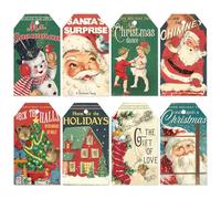 Whaline 120Pcs Vintage Christmas Paper Gift Tags Santa Snowman Retro Blank Hanging Labels with Hemp Rope for Xmas Winter Holiday Present DIY Crafts, 8 Designs