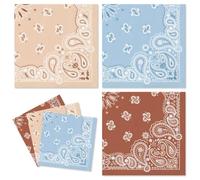 Whaline 120Pcs Western Bandana Cocktail Napkin, Light Blue Brown Sand White