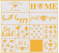 Whaline 12Pcs Bee Theme Stencil Set Bee Happy Bee Kind Painting Stencil Templates Reusable Drawing Template for Bee Festival Wedding DIY Art Craft Painting on Wood Paper Fabric Glass Scrapbook