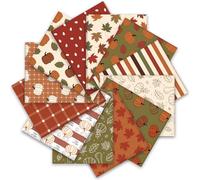 Whaline 12Pcs Boho Fall Cotton Fabric Bundles Pumpkin Maple Leaf Plaid Fat Quarters Green Brown Thanksgiving Quilting Patchwork for DIY Sewing Craft Decor, 18 x 22 Inch
