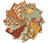 Whaline 12Pcs Boho Retro Floral Cotton Fabric Bundles 18 x 22 Inch Hippie Groovy Boho Fat Quarter Quilting Patchwork Square Sewing Fabric for Fall DIY Handmade Craft Home Party Decor