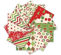 Whaline 12Pcs Christmas Cotton Fabric Bundles Xmas Tree Snowflake Dot Stripe Printed Fat Quarters Holiday Sewing Fabrics for DIY Handmade Crafting, 18 x 22 Inch