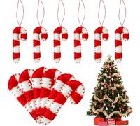 Whaline 12Pcs Christmas Felt Hanging Ornament Felt Red White Candy Cane Felt Ornaments for Xmas Tree Indoor Outdoor Decor