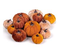 Whaline 12Pcs Fall Artificial Pumpkins 3 Sizes Fake Velvet Pumpkin Orange Brown Khaki Small Foam Pumpkin Autumn Table Centerpiece for Fall Harvest Thanksgiving Halloween Party Decoration